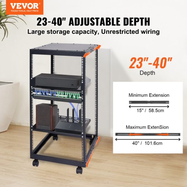 VEVOR 20U Server-Rack mit offenem Rahmen, freistehender oder wandmontierter Netzwerk-Server-Rack, 4-Pfosten-AV-Rack mit Rollen, bietet Platz für Ihre gesamte Netzwerk-IT-Ausrüstung, AV-Ausrüstung – Bild 2