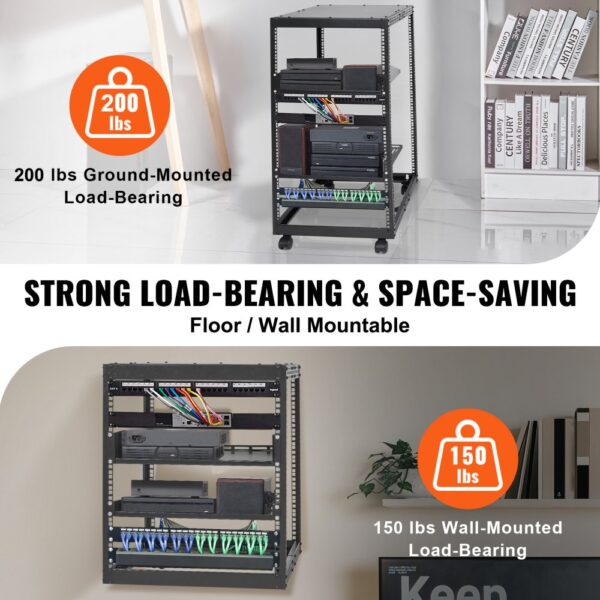 VEVOR 20U Server-Rack mit offenem Rahmen, freistehender oder wandmontierter Netzwerk-Server-Rack, 4-Pfosten-AV-Rack mit Rollen, bietet Platz für Ihre gesamte Netzwerk-IT-Ausrüstung, AV-Ausrüstung – Bild 3