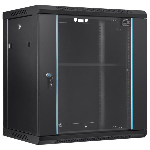 VEVOR 12U Netzwerk-Serverschrank zur Wandmontage, 14,8" tief, Server-Rack-Schrankgehäuse, ca. 91 kg. Bodenmontierte Ladekapazität, mit abschließbaren Glastür-Seitenwänden, für IT-Geräte, A/V-Geräte