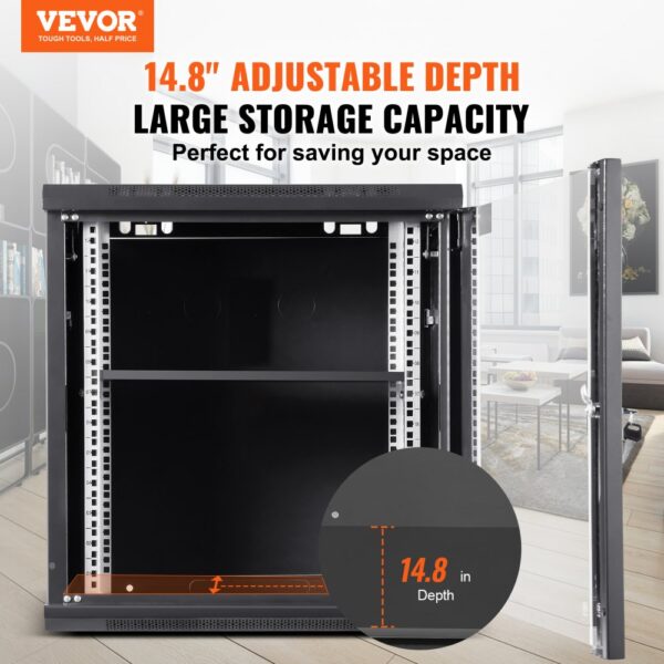 VEVOR 12U Netzwerk-Serverschrank zur Wandmontage, 14,8" tief, Server-Rack-Schrankgehäuse, ca. 91 kg. Bodenmontierte Ladekapazität, mit abschließbaren Glastür-Seitenwänden, für IT-Geräte, A/V-Geräte – Bild 2