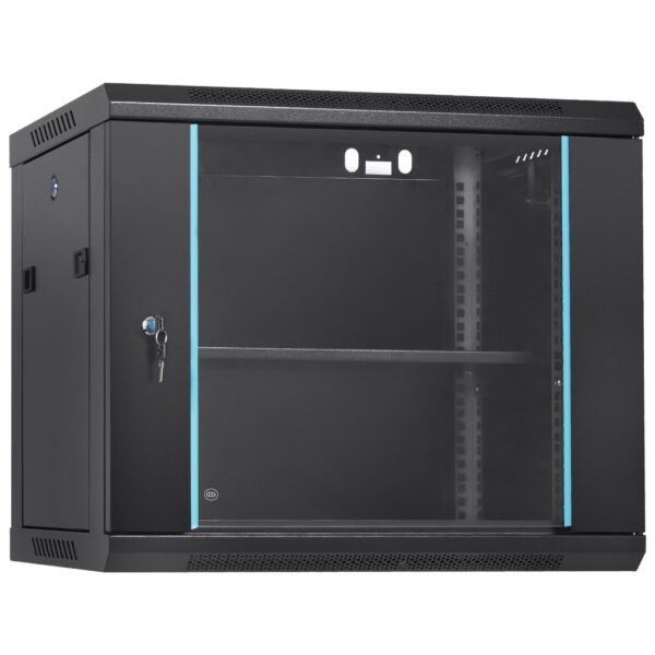 VEVOR 9U Netzwerk-Serverschrank zur Wandmontage, 14,8 Zoll tief, Server-Rack-Schrankgehäuse, ca. 91 kg. Bodenmontierte Ladekapazität, mit abschließbaren Glastür-Seitenwänden, für IT-Geräte, A/V-Geräte