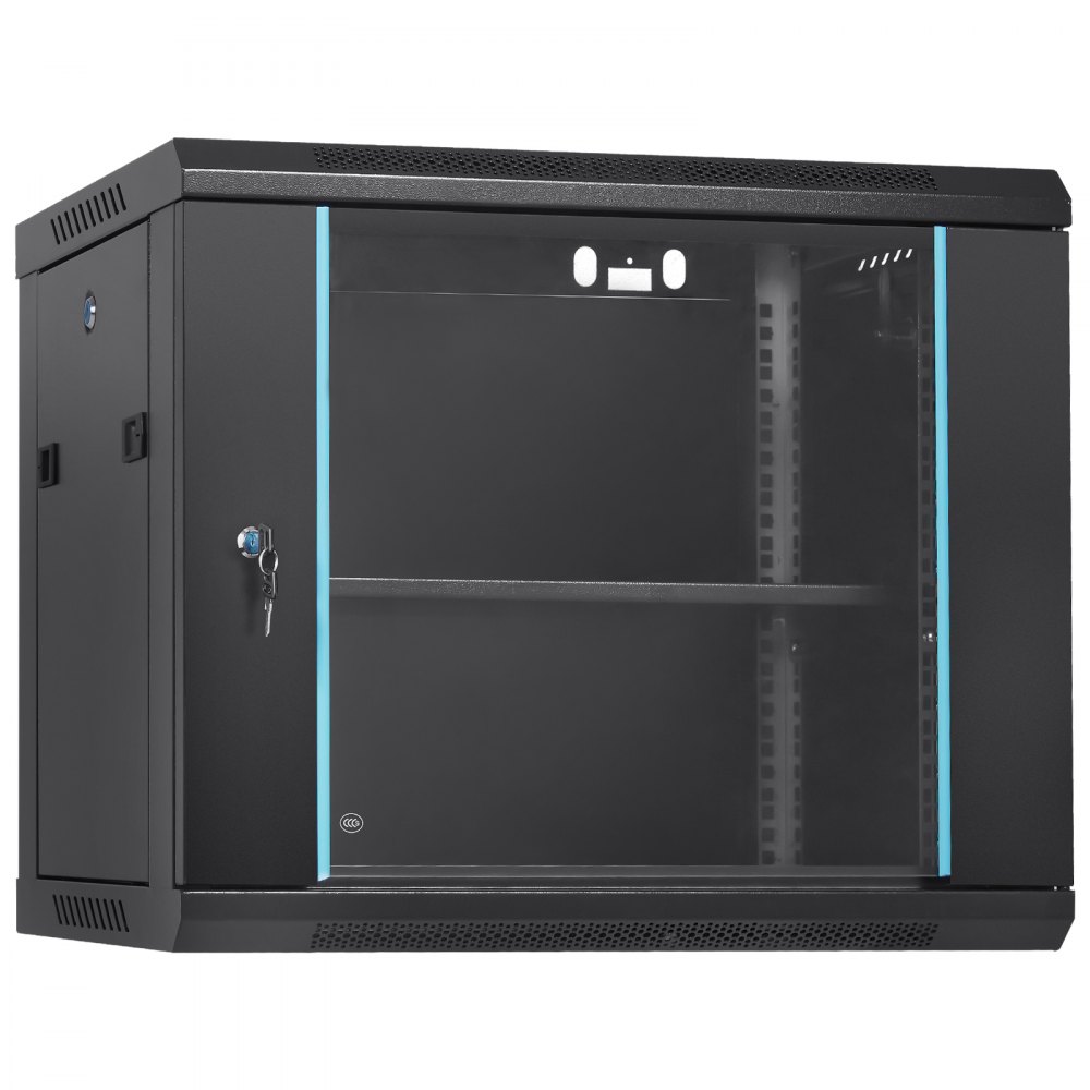 VEVOR 9U Netzwerk-Serverschrank zur Wandmontage, 14,8 Zoll tief, Server-Rack-Schrankgehäuse, ca. 91 kg. Bodenmontierte Ladekapazität, mit abschließbaren Glastür-Seitenwänden, für IT-Geräte, A/V-Geräte