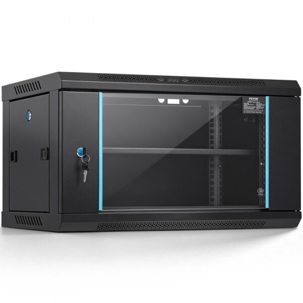 VEVOR 6U Netzwerk-Serverschrank zur Wandmontage, 14,8'' tief, Server-Rack-Schrankgehäuse, max. 200 lbs. Bodenmontierte Ladekapazität, mit abschließbaren Glastür-Seitenwänden, für IT-Geräte, A/V-Geräte