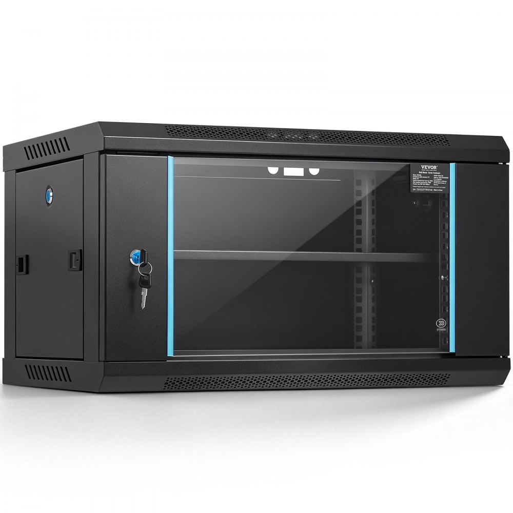 VEVOR 6U Netzwerk-Serverschrank zur Wandmontage, 14,8'' tief, Server-Rack-Schrankgehäuse, max. 200 lbs. Bodenmontierte Ladekapazität, mit abschließbaren Glastür-Seitenwänden, für IT-Geräte, A/V-Geräte