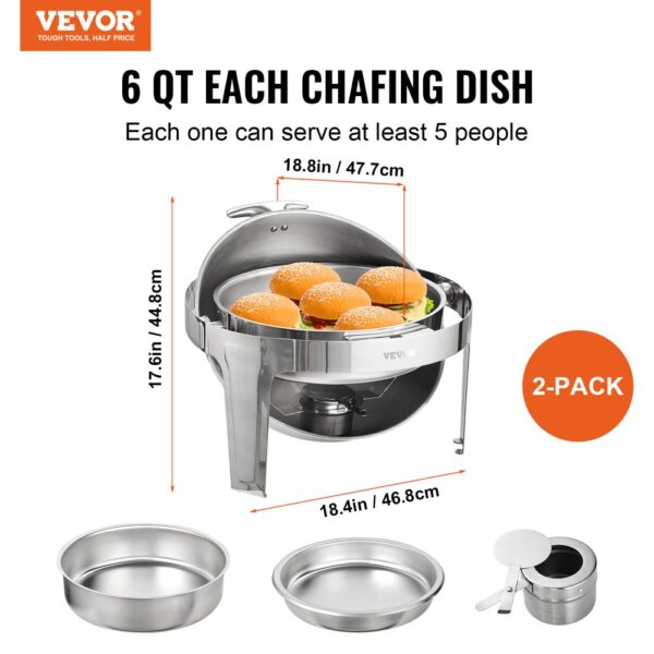 VEVOR 2-teiliger Speisenwärmer Wärmebehälter Chafing-Dish-Set Rolldeckel 5,5 L x 2, Rund Edelstahl Wärmebehälter Buffet Set inkl. Kraftstoffhalter & Esszange, für Restaurants, Buffets, Schulen usw. – Bild 2 VEVOR 2-teiliger Speisenwärmer Wärmebehälter Chafing-Dish-Set Rolldeckel 5,5 L x 2, Rund Edelstahl Wärmebehälter Buffet Set inkl. Kraftstoffhalter & Esszange, für Restaurants, Buffets, Schulen usw. – Bild 2