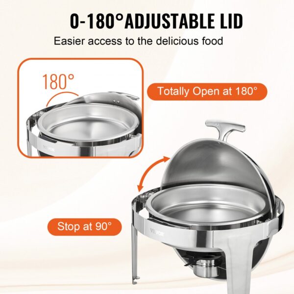 VEVOR 2-teiliger Speisenwärmer Wärmebehälter Chafing-Dish-Set Rolldeckel 5,5 L x 2, Rund Edelstahl Wärmebehälter Buffet Set inkl. Kraftstoffhalter & Esszange, für Restaurants, Buffets, Schulen usw. – Bild 4 VEVOR 2-teiliger Speisenwärmer Wärmebehälter Chafing-Dish-Set Rolldeckel 5,5 L x 2, Rund Edelstahl Wärmebehälter Buffet Set inkl. Kraftstoffhalter & Esszange, für Restaurants, Buffets, Schulen usw. – Bild 4