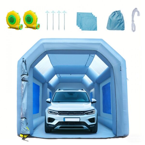 VEVOR Tragbares Aufblasbares Farbzelt für Sprühmalerei 480 + 750 W, 5 x 2,2 x 2,1 m Sprühschutz Farbkabine für DIY-Projekte, Hobby-Farbautomaten-Werkzeug, Blau 210D Oxford-Gewebe Auto Lackierkabine