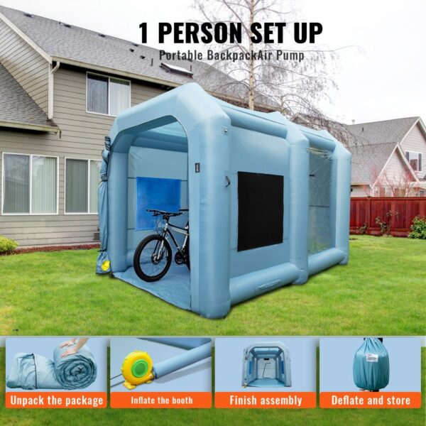 VEVOR Farbkabine DIY Sprühmalerei Sprühfarbe Schutzzelt 950 W, Blau 4 x 2,2 x 2,35 m Lackierzelt 210D Oxford-Gewebe Sprühfarbe Zelt Tragbare Sprühfarbe Farbstand DIY-Sprühmalerei – Bild 5