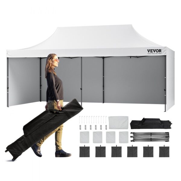 VEVOR Pavillon 304,8x609,6x320cm Gartenzelt 500D PU-Silber-Gewebe Faltpavillon höhenverstellbar inkl. Aufbewahrungstasche Partyzelt 12-16 Personen Pop up Zelt Gartenpavillon für Campingausflug