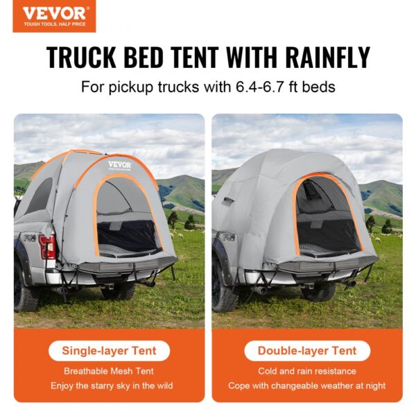 VEVOR Dachzelt Truck Lkw Zelt 200 x 165 x 170 cm, Doppelschichtzelt Outdoors Pickup Truck Zelt LKW Bett Zelt Outdoor Familie Camping Reise Autozelt, Wasserdichtes Autodachzelt Heckzelt Tragetasche – Bild 2