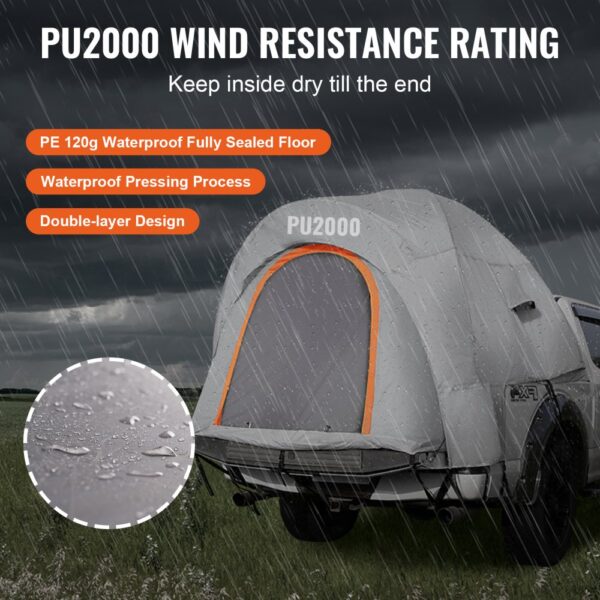 VEVOR Dachzelt Truck Lkw Zelt 160 x 165 x 170 cm, Doppelschichtzelt Outdoors Pickup Truck Zelt LKW Bett Zelt Outdoor Familie Camping Reise Autozelt, Wasserdichtes Autodachzelt Heckzelt Tragetasche – Bild 3