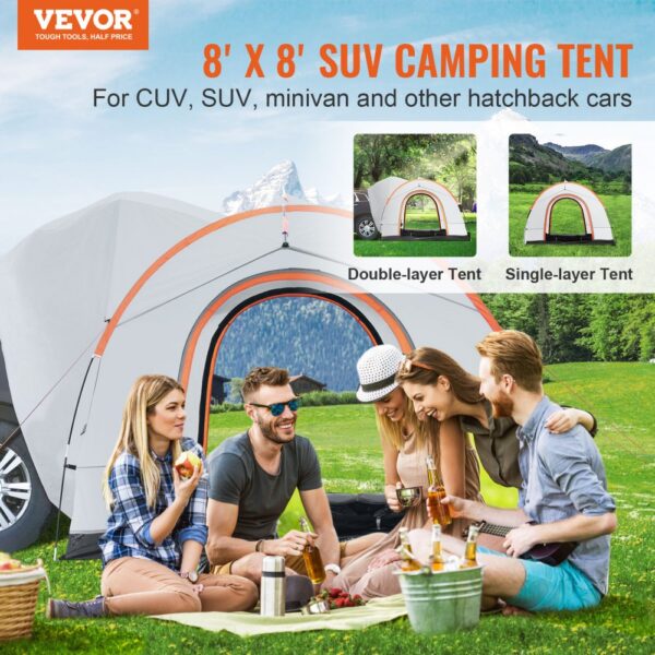 VEVOR Dachzelt Busvorzelt 240 x 240 x 230 cm, Auto Zelt Heckklappe Inkl. Doppelschichtzelt PU2000 mm Dachzelt Autodachzelt Wasserdicht, Geeignet für Camping, Adventure, Risen, Picknick usw. – Bild 2