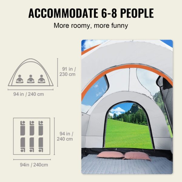VEVOR Dachzelt Busvorzelt 240 x 240 x 230 cm, Auto Zelt Heckklappe Inkl. Doppelschichtzelt PU2000 mm Dachzelt Autodachzelt Wasserdicht, Geeignet für Camping, Adventure, Risen, Picknick usw. – Bild 3