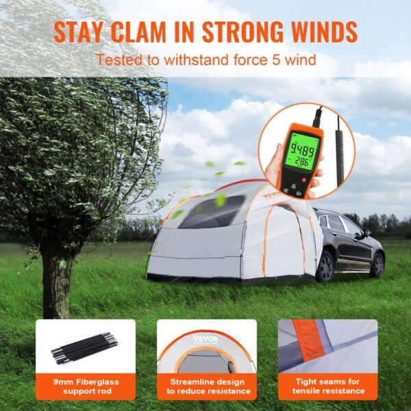VEVOR Dachzelt Busvorzelt 240 x 240 x 230 cm, Auto Zelt Heckklappe Inkl. Doppelschichtzelt PU2000 mm Dachzelt Autodachzelt Wasserdicht, Geeignet für Camping, Adventure, Risen, Picknick usw. – Bild 5