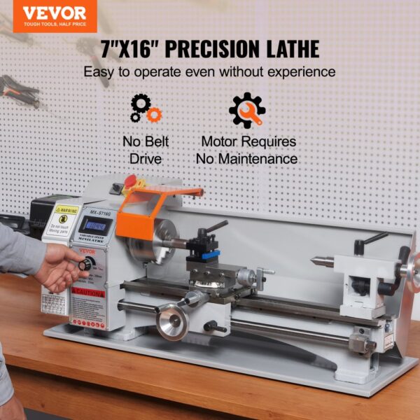 VEVOR Metalldrehmaschine 17,8x40,6cm Drehbank Metall 50-2500U/min Tischdrehbank Tischdrehmaschine 800W 9x metrische (von 0,5 bis 3 mm) 10x zöllige (von 10 bis 44 TPI) Gewinde MT5 Spindelkonus – Bild 2