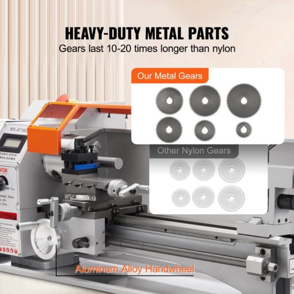 VEVOR Metalldrehmaschine 17,8x40,6cm Drehbank Metall 50-2500U/min Tischdrehbank Tischdrehmaschine 800W 9x metrische (von 0,5 bis 3 mm) 10x zöllige (von 10 bis 44 TPI) Gewinde MT5 Spindelkonus – Bild 5