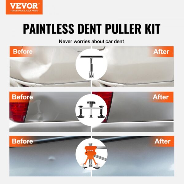 VEVOR 69-teiliger Brücken-Ausbeulen-Abzieher Gleithammer Dellen-Reparaturset, inkl. 20 Abziehlaschen & 6 x Brückenabziehlaschen, Ausbeulwerkzeug Entfernung von Beulen, für Auto, Waschmaschine usw. – Bild 2