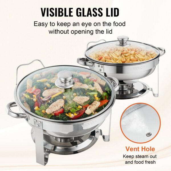 VEVOR 2 Stk. Chafing Dish Profi Set Wärmebehälter Edelstahl + Glas Buffet Set Rund 2 x 3,5 L, 33,5 x 33,5 x 7 cm Jeder Behälter, Speisewärmer für Buffets, Familienfeiern, Bankette, Hochzeiten usw. – Bild 4 VEVOR 2 Stk. Chafing Dish Profi Set Wärmebehälter Edelstahl + Glas Buffet Set Rund 2 x 3,5 L, 33,5 x 33,5 x 7 cm Jeder Behälter, Speisewärmer für Buffets, Familienfeiern, Bankette, Hochzeiten usw. – Bild 4