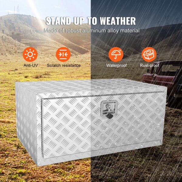 VEVOR Unterboden-LKW-Box, 914 x 610 x 610 mm Pickup-Aufbewahrungsbox, Aluminium-Diamantplatten-Werkzeugbox mit Schloss & Schlüsseln, Wasserdichte Anhänger-Aufbewahrungsbox mit T-Griff-Verriegelung – Bild 4