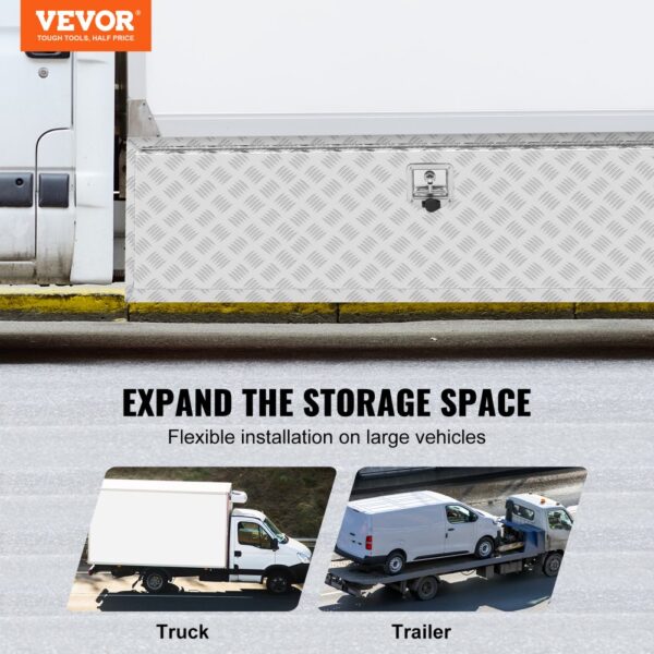 VEVOR Truckbox Werkzeugbox Anhängerbox Werkzeugkasten 1524x610x610mm Pickup-Aufbewahrungsbox, Aluminium-Diamantplatten-Werkzeugkasten mit Schloss & Schlüsseln, Wasserdichte Anhänger-Aufbewahrungsbox – Bild 2