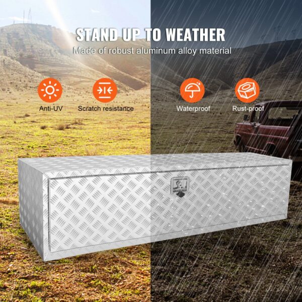 VEVOR Truckbox Werkzeugbox Anhängerbox Werkzeugkasten 1524x610x610mm Pickup-Aufbewahrungsbox, Aluminium-Diamantplatten-Werkzeugkasten mit Schloss & Schlüsseln, Wasserdichte Anhänger-Aufbewahrungsbox – Bild 4