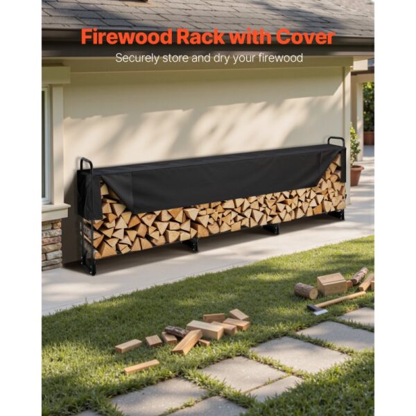 VEVOR Kaminholzregal Metall 386x36x117cm Brennholzregal Stahlrahmen Pulverbeschichtet Kaminholzunterstand 400kg mit Wasserdichter Abdeckung Stapelhilfe Holzunterstand für Veranda Garten Terrasse Hof – Bild 2