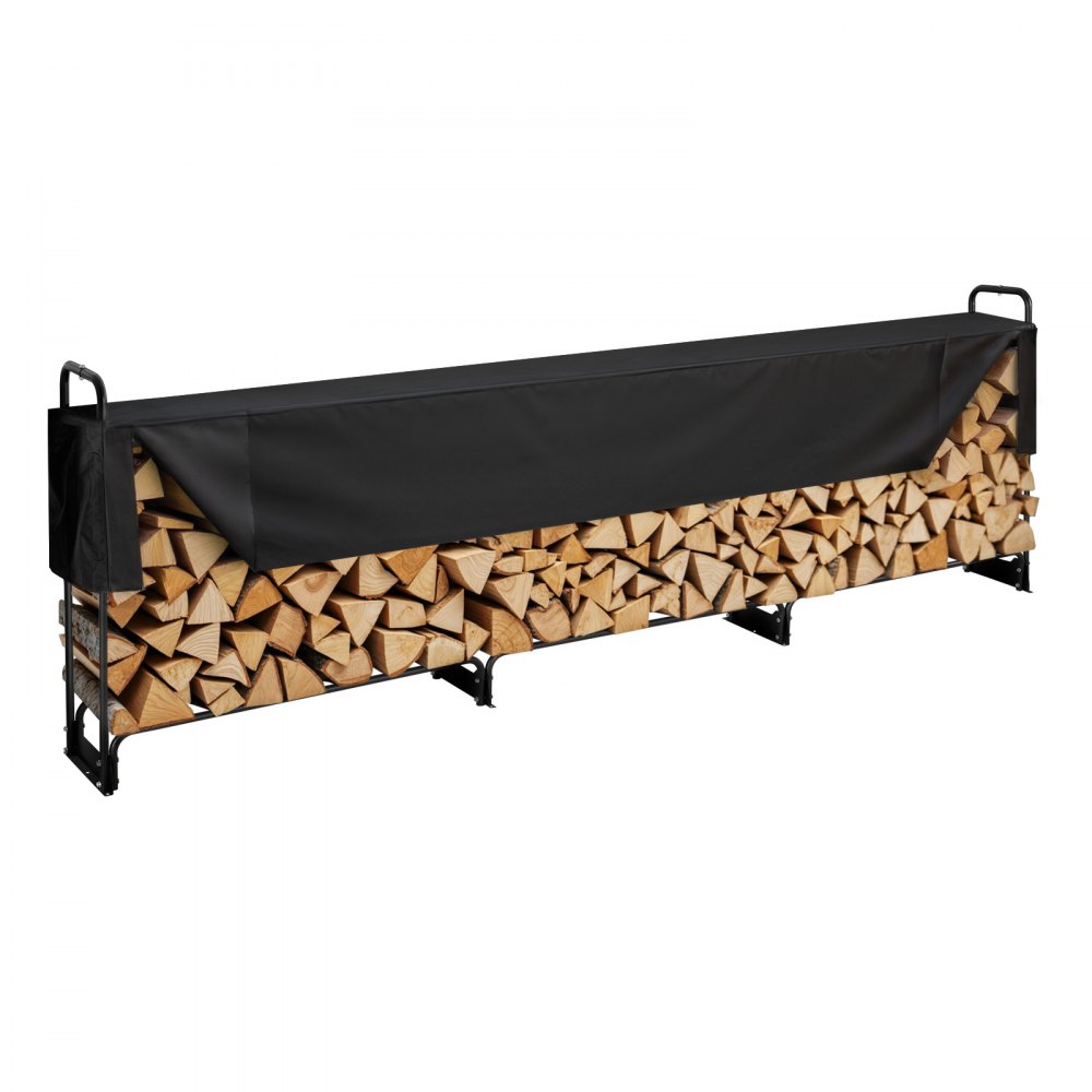 VEVOR Kaminholzregal Metall 386x36x117cm Brennholzregal Stahlrahmen Pulverbeschichtet Kaminholzunterstand 400kg mit Wasserdichter Abdeckung Stapelhilfe Holzunterstand für Veranda Garten Terrasse Hof