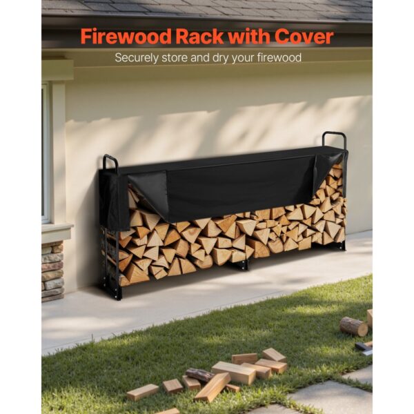 VEVOR Kaminholzregal Metall 259x36x117cm Brennholzregal Stahlrahmen Pulverbeschichtet Kaminholzunterstand 300kg mit Wasserdichter Abdeckung Stapelhilfe Holzunterstand für Veranda Garten Terrasse Hof – Bild 2