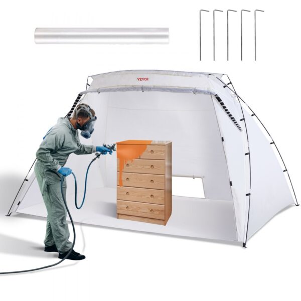 VEVOR Tragbarer Sprühschutz 305 x 213 x 183 cm mit eingebautem Boden & Einwegfolie & Belüftungsöffnung, Große Farbkabine für DIY Sprühmalerei, Hobby Farbkabine Werkzeug Malstation, Sprühlackzelt Weiß VEVOR Tragbarer Sprühschutz 305 x 213 x 183 cm mit eingebautem Boden & Einwegfolie & Belüftungsöffnung, Große Farbkabine für DIY Sprühmalerei, Hobby Farbkabine Werkzeug Malstation, Sprühlackzelt Weiß