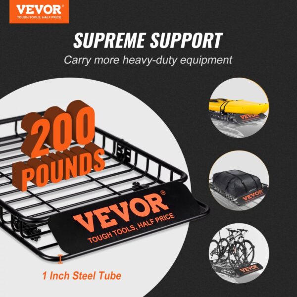 VEVOR Dachgepäckträger Korb Auto Dachkorb Universal 1175 x 915 x 114 mm, Dachgepäckträger Wanne 90 kg Tragfähigkeit Relingträger Fracht Gepäckablage Schwarz für Camping, Grillen, Autoreisen usw. – Bild 2
