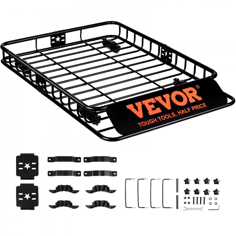 VEVOR Dachgepäckträger Korb Auto Dachkorb Universal 1175 x 915 x 114 mm, Dachgepäckträger Wanne 90 kg Tragfähigkeit Relingträger Fracht Gepäckablage Schwarz für Camping, Grillen, Autoreisen usw.