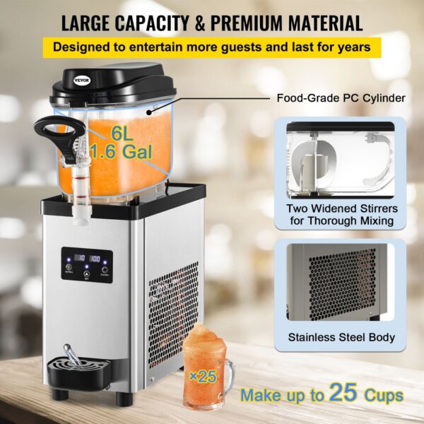 VEVOR Kommerzielle Slushy-Maschine, 6L Tassen Einzelschüssel Slush Ice Maschine, 300W 220V, Edelstahl Margarita Smoothie Frozen Drink Maker, Slushie Maschine für Supermärkte, Cafés, Restaurants, Bars – Bild 3 VEVOR Kommerzielle Slushy-Maschine, 6L Tassen Einzelschüssel Slush Ice Maschine, 300W 220V, Edelstahl Margarita Smoothie Frozen Drink Maker, Slushie Maschine für Supermärkte, Cafés, Restaurants, Bars – Bild 3