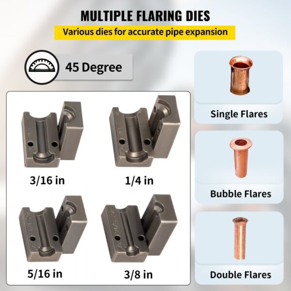 VEVOR Bremsleitungs-Bördelgerät, 45-Grad-Einzel-, Doppel- und Blasenbördel für Rohrgrößen von 4,7625 mm, 6,35 mm, 7,9375 mm und 9,525 cm, geeignet für weiches Metall oder Kupferleitungen – Bild 3 VEVOR Bremsleitungs-Bördelgerät, 45-Grad-Einzel-, Doppel- und Blasenbördel für Rohrgrößen von 4,7625 mm, 6,35 mm, 7,9375 mm und 9,525 cm, geeignet für weiches Metall oder Kupferleitungen – Bild 3