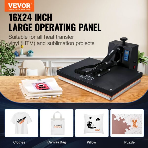 VEVOR Wärmepresse, 1700 W Leistung, Hitzepresse, schnelles Aufheizen, Hochdruck-Heißpresse für T-Shirts, digitaler industrieller Sublimationsdrucker für Wärmeübertragungsvinyl 406 x 610 mm – Bild 2
