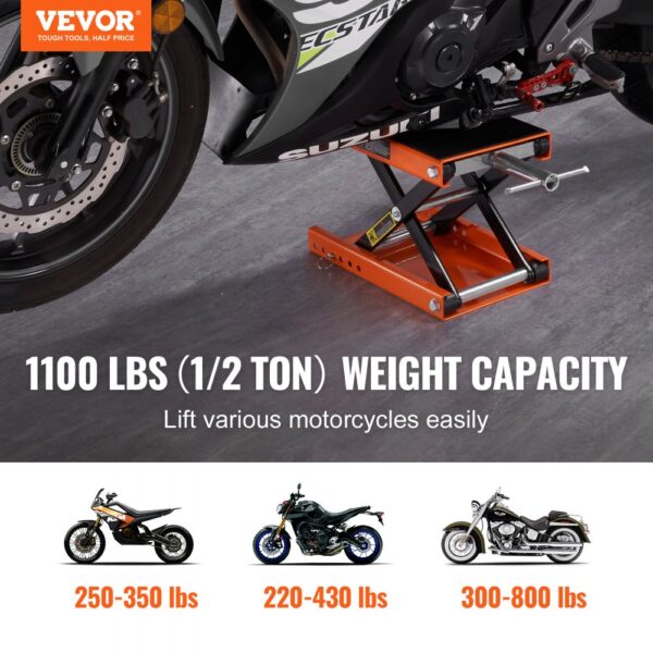 VEVOR Motorradhebebühne Motorradheber 500 kg Belastbar Motorrad Heber Autos Montagebock Motorrad, Einstellbare 95-350 mm Montagebock Motorradlift, Motoständer Reparatur in Garage & Außenbereichen – Bild 2