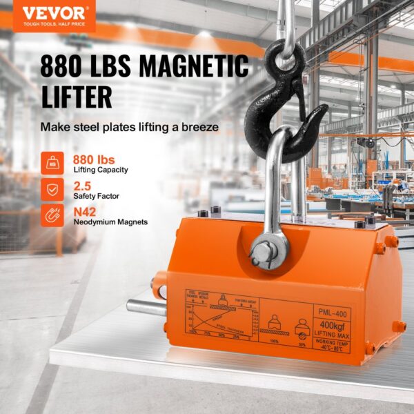 VEVOR Magnetheber, 400 kg Zugkapazität, 2,5 Sicherheitsfaktor, Neodym & Stahl, Hebemagnet mit Freigabe, Permanent-Hebemagnete, Schwerlastmagnet für Hebe, Ladenkran, Block, Brett – Bild 2