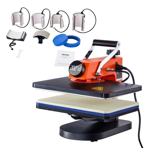 VEVOR Hitzepresse - 8-in-1-Hitzepresse-Sublimationsmaschine für selbstgemachte T-Shirts/Hüte/Becher/Wärmeübertragungsprojekte, 12 x 15 Multifunktions-Hitzepresse zum Wegschwenken mit 360°-Drehung
