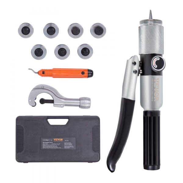 VEVOR Hydraulischer Rohraufweiter Rohrexpander HVAC-Rohraufweiter-Kit mit 7x Matrizen 0,95/1,27/1,59/1,90/2,22/2,54/2,86cm und 1x Rohrschneider Ideal zum Aufweiten von Aluminium Messing Kupfer Stahl