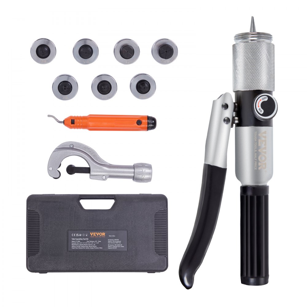 VEVOR Hydraulischer Rohraufweiter Rohrexpander HVAC-Rohraufweiter-Kit mit 7x Matrizen 0,95/1,27/1,59/1,90/2,22/2,54/2,86cm und 1x Rohrschneider Ideal zum Aufweiten von Aluminium Messing Kupfer Stahl