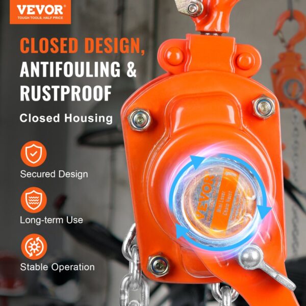VEVOR Mini Hebelzug 0,25T Tragfähigkeit Kettenzug 260N Zugkraft Flaschenzug 1,40m Hubhöhe Ratschenzug Ф4x12mm Hubkettengröße Hebezug Weston Doppelklinkenbremse 360° drehbarer Haken Handkettenzug – Bild 2