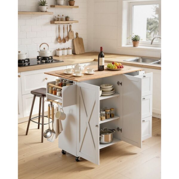 VEVOR Servierwagen Küchenwagen 1430 x 680 x 990 mm, 136 kg Belastbar Kücheninsel Küchenschrank, Rollwagen Küchentrolley mit Handtuchhalter & 2 Schubladen, Mikrowellenschrank Küchenrollwagen Massivholz – Bild 2 VEVOR Servierwagen Küchenwagen 1430 x 680 x 990 mm, 136 kg Belastbar Kücheninsel Küchenschrank, Rollwagen Küchentrolley mit Handtuchhalter & 2 Schubladen, Mikrowellenschrank Küchenrollwagen Massivholz – Bild 2