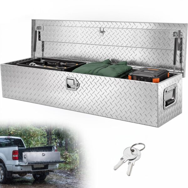 VEVOR 1219 x 381 x 381 mm Werkzeugkasten für Lkw-Ladefläche, Abschließbar 177 L Truckbox Werkzeugbox Aufbewahrungs-Werkzeugkasten, 50 kg Tragfähigkeit Werkzeugkiste Organizer für Wohnmobil, PKW usw.