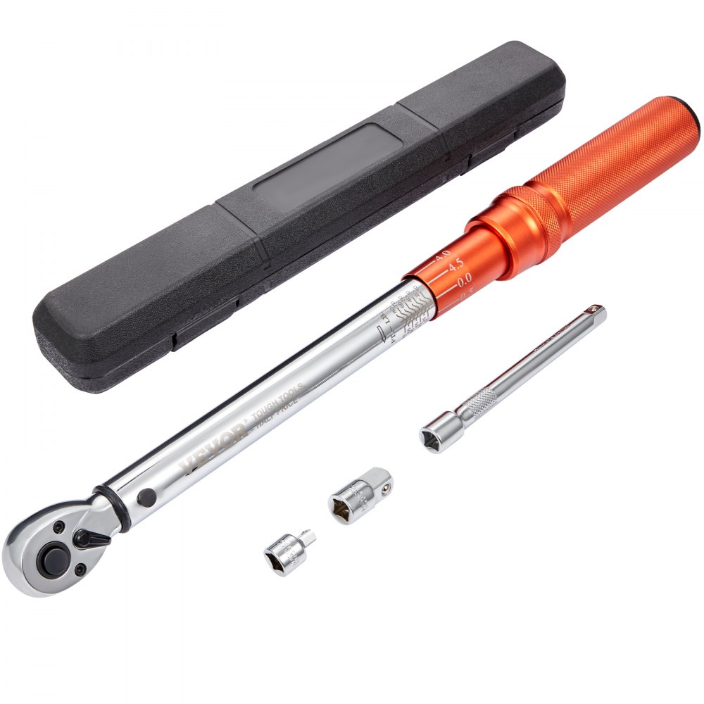 VEVOR Drehmomentschlüssel 3/8", 14–110Nm Drehmomentschlüssel Fahrrad & Motorrad Set, ± 3% Fehlergenauigkeit mit 2 Verlängerungsstangen 152,4mm, 3/8-1/2" & 3/8- 1/4" Adapter, 72 Zähne Einstellbar