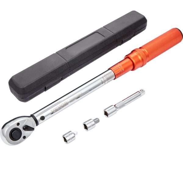 VEVOR Drehmomentschlüssel 12,7 mm, 14–204 Nm Drehmomentschlüssel Fahrrad & Motorrad Set, ± 3 % Fehlergenauigkeit mit Verlängerungsstange 127mm, 12,7-9,525 mm & 12,7-6,35 mm Adapter, 72 Zähne Ratschenkopf