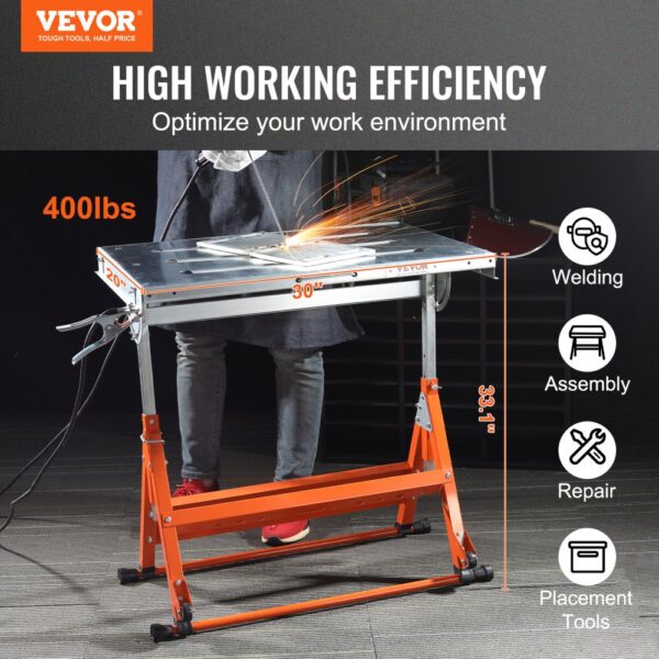 VEVOR Schweißtisch klappbar 76,2x50,8cm Werktisch 181kg Tragfähigkeit Höhenverstellbar von 63,5 bis 81,3cm Einstellbarer Winkel 0°/30°/90° Werkbank Kohlenstoffstahl Werkstatttisch mit Rädern – Bild 2 VEVOR Schweißtisch klappbar 76,2x50,8cm Werktisch 181kg Tragfähigkeit Höhenverstellbar von 63,5 bis 81,3cm Einstellbarer Winkel 0°/30°/90° Werkbank Kohlenstoffstahl Werkstatttisch mit Rädern – Bild 2