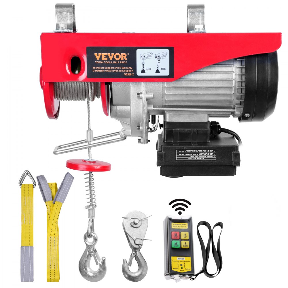 VEVOR elektrische Seilwinde 200kg bis 400kg Hubhöhe 12m Seilzug Motorwinde 850W Motor Flaschenzug 10m/min Hubgeschwindigkeit Hebezug mit kabelloser Fernbedienung Seilhebezug Kettenzug