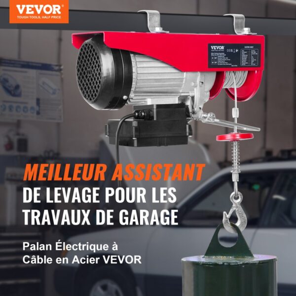 VEVOR 230V Elektrische Seilwinde 400kg bis 800kg Hubhöhe 12m Seilzug Motorwinde 1450W Motor Flaschenzug 10m/min Hubgeschwindigkeit Hebezug mit kabelloser Fernbedienung Seilhebezug Kettenzug – Bild 2