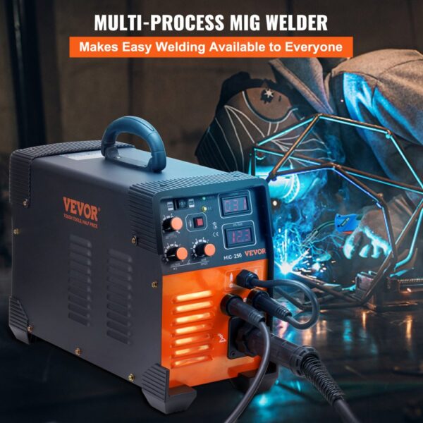 VEVOR MIG/MMA/LIFT TIG 3 in 1 Schweißgerät 50-250 A Fülldrahtschweißen(0,8 mm & 1 mm) IGBT-Technologie 2,2-12 m/min Drahtgeschwindigkeit 5,6 kVA – Bild 2