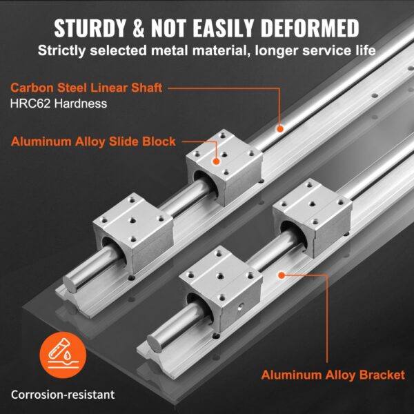 VEVOR Linearführung Linearschiene 2 Stk. SBR20-800mm Kohlenstoffstahl Aluminium Führungsschiene mit 4 Stk. SBR20UU-Gleitblöcke Linearlager Lagerblock CNC Teile für 3D Drucker Fräs-/Drehmaschine – Bild 3