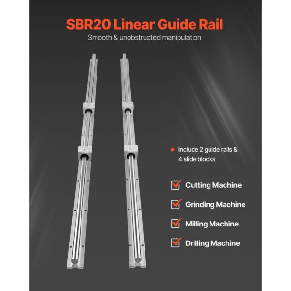 VEVOR Linearführung Linearschiene 2 Stk. SBR20-1500mm Kohlenstoffstahl Aluminium Führungsschiene mit 4 Stk. SBR20UU-Gleitblöcke Linearlager Lagerblock CNC Teile für 3D Drucker Fräs-/Drehmaschine – Bild 2